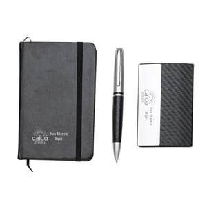 Kit Executivo 3 Peças com Caderneta, Porta-Cartão e Caneta | Brinde Personalizado - 10998