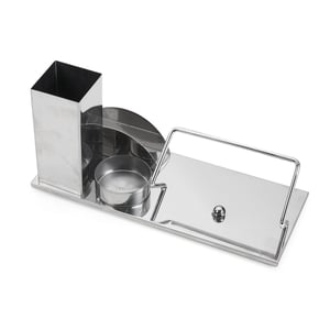 Kit Escritório 4 em 1 Inox Espelhado | Suporte para Celular, Canetas e Cartões - 13963