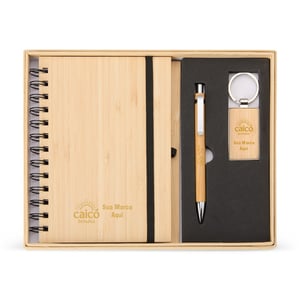 Kit Executivo Ecológico 3 Peças em Bambu | Brinde Sustentável com Estojo - 07048