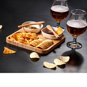Kit Petisco, Patê e Cerveja 7 Peças | Brinde Gourmet com Taças e Base em Bambu - KT-9021B