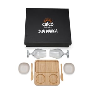 Kit Petisco, Patê e Cerveja 7 Peças | Brinde Gourmet com Taças e Base em Bambu - KT-9021B