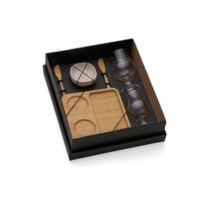 Kit Petisco, Patê e Cerveja 7 Peças | Brinde Gourmet com Taças e Base em Bambu - KT-9021B