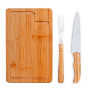 Conjunto para Churrasco em Bambu/Inox/Madeira - 3 Peças Elegantes - MX-19066