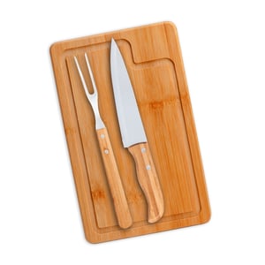 Conjunto para Churrasco em Bambu/Inox/Madeira - 3 Peças Elegantes - MX-19066