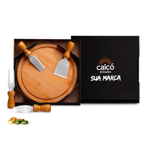 Conjunto para Queijo em Bambu 5 Peças | Kit com Tábua e Facas Inox - PD-15043