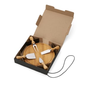 Conjunto para Queijo em Bambu 5 Peças | Kit com Tábua e Facas Inox - PD-15043