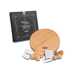Conjunto para Queijo em Bambu 5 Peças | Kit com Tábua e Facas Inox - PD-15043