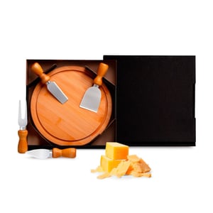 Conjunto para Queijo em Bambu 5 Peças | Kit com Tábua e Facas Inox - PD-15043