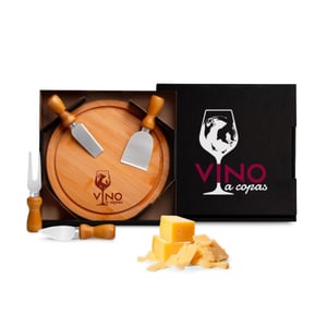 Conjunto para Queijo em Bambu 5 Peças | Kit com Tábua e Facas Inox - PD-15043
