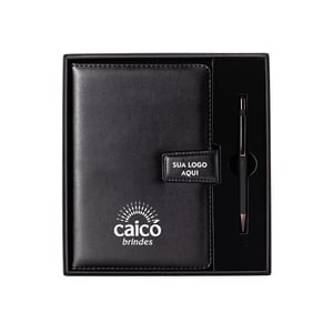 Kit Executivo Premium: Caderneta Couro Magnética e Caneta Touch - 19013