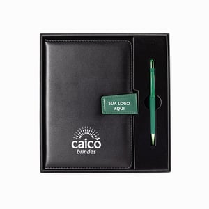 Kit Executivo Premium: Caderneta Couro Magnética e Caneta Touch - 19013