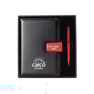 Kit Executivo Premium: Caderneta Couro Magnética e Caneta Touch - 19013