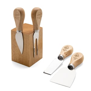 Kit Queijo 4 Peças com Suporte Magnético em Bambu | Brinde Gourmet Sofisticado - 18620  Kit Queijo 4 Peças brinde promocional de alto padrão   