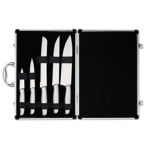 Kit Facas 5 Peças com Maleta Personalizável | Aço Inox Gourmet -10081B  Kit Facas 5 Peças Gravação a Laser   perfeita como presente corporativo, brinde premium ou para chefs e amantes da gastronomia que valorizam estilo e funcionalidade