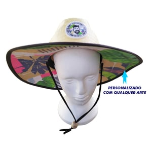 Chapéu de Palha Beach Praia Personalizado - Estilo e Proteção - CBCHA64 Palha Chapéu de Palha Beach Praia Personalizado Impressão na parte de baixo e na frente do chapéu   é o acessório perfeito para proteger você e sua equipe do sol durante eventos ao ar livre, como festas na praia, passeios de barco, festivais e muito mais.