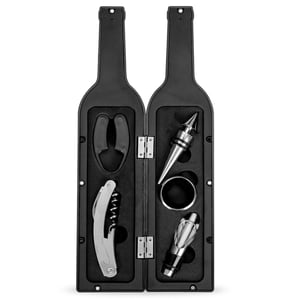 Kit Vinho Formato Garrafa 5 Peças — 11870  Kit Vinho Formato Garrafa 5 Peças Gravação a Laser   Perfeito para lembranças, kits promocionais e ocasiões especiais; combina funcionalidade e sofisticação, valorizando sua marca quando personalizado.