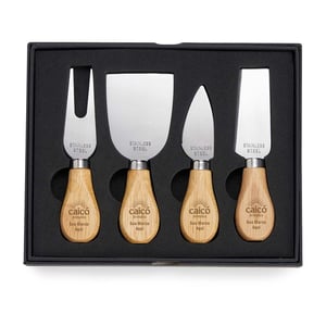 Kit Queijo 4 Peças com Estojo de Espuma | Brinde Gourmet Personalizado - 06222 Bambu e Inox Kit Queijo 4 Peças Gravação Laser   