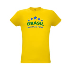 Camiseta Unissex em Malha 100% algodão Tema Copa do Mundo Personalizada - 30500COPA Malha 100% algodão (170 g/m2) com fio 30/1 Penteado Unissex Personalização Digital Colorida  Com gola em ribana 1,5x1,5 com fita de reforço e com costura dupla nas mangas, barra de fundo e laterais Camiseta para seu evento, sua empresa, comemoração ou para campanhas promocionais