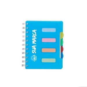 Caderno Pequeno com Divisórias e Wire‑o — 05043 abas identificadas, capa plástica e encadernação Wire‑o metálica — 103 folhas marfim Caderno Pequeno com Divisórias e Wire‑o Impressão silk em 1 cor ou Colorido Local   Ideal para organização pessoal, brindes e material promocional.