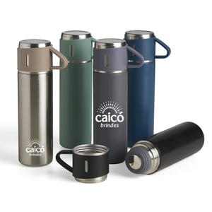 Garrafa Térmica Inox 450ml com Tampa Caneca e Base Antiderrapante - 18639