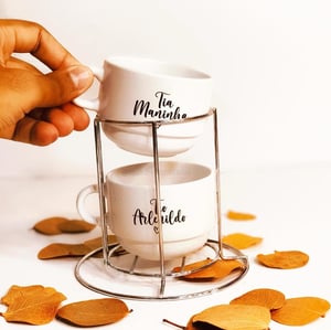 Torre com 2 Xícaras Personalizadas com Suporte