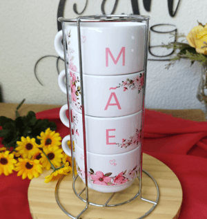 Torre com 4 Xícaras Personalizadas com Suporte