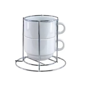 Torre com 2 Xícaras Personalizadas com Suporte Porcelana 6,5 x 11cm Branca  Brilho 