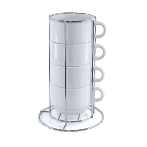 Torre com 4 Xícaras Personalizadas com Suporte Porcelana 6,5 x 11cm Branca  Brilho 