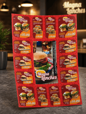 Folheto 15 Cupons Couchê 90g 15x21 cm 4x0 Sem Verniz Faca Padrão Folha 15 Cupons