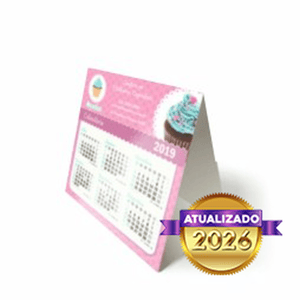 Mini Calendário de Mesa | 27x10cm | 4/0 | UV 1/0 Cartão DuoDesign 250g/m² 27x10cm 4/0 UV 1/0