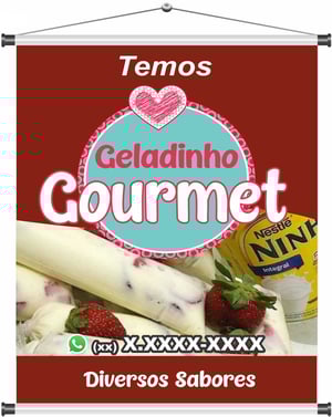 Banner Geladinho Gourmet mod9 Lona 440gr  4x0 Fosco Cordão e bastão 