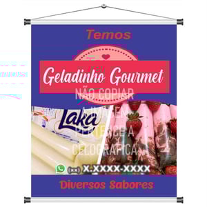 Banner Geladinho Gourmet mod20 Lona 440gr  4x0 Fosco Cordão e bastão 