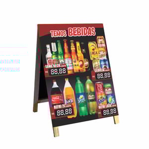 Cavalete temos bebidas mod38 Madeira 90x60 Frente e Verso Lona Dupla Face 