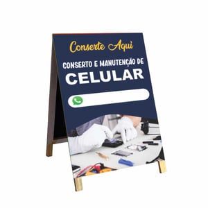 Cavalete conserto e manutenção de celular  mod30 Madeira 90x60 Frente e Verso Lona Dupla Face 