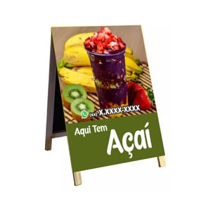 Cavalete aqui tem açaí mod2 Madeira 90x60 Frente e Verso Lona Dupla Face 