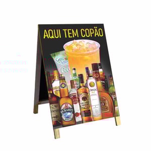 Cavalete aqui tem copão mod39 Madeira 90x60 Frente e Verso Lona Dupla Face 