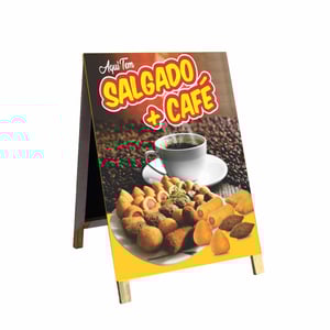 Cavalete salgado + café mod58 Madeira 90x60 Frente e Verso Lona Dupla Face 