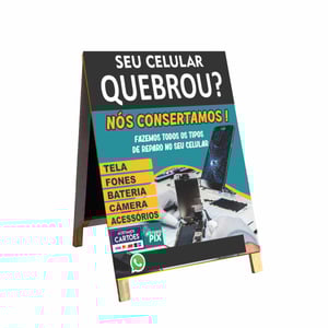 Cavalete concertamos celular  mod28 Madeira 90x60 Frente e Verso Lona Dupla Face 