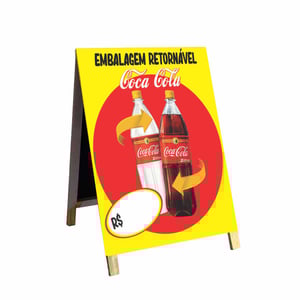 Cavalete embalagem retornável coca cola mod34 Madeira 90x60 Frente e Verso Lona Dupla Face 