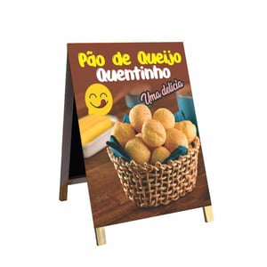 Cavalete pão de queijo quentinho mod59 Madeira 90x60 Frente e Verso Lona Dupla Face 