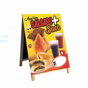 Cavalete salgados + suco mod61 Madeira 90x60 Frente e Verso Lona Dupla Face 