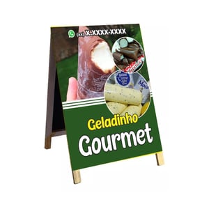 Cavalete geladinho gourmet mod8 Madeira 90x60 Frente e Verso Lona Dupla Face 