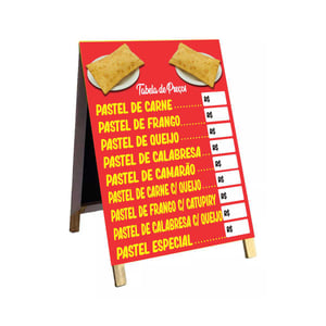 Cavalete tabela de preço  mod15 Madeira 90x60 Frente e Verso Lona Dupla Face 