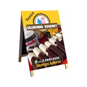 Cavalete geladinho gourmet mod7 Madeira 90x60 Frente e Verso Lona Dupla Face 