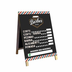 Cavalete barber  shop mod43 Madeira 90x60 Frente e Verso Lona Dupla Face 