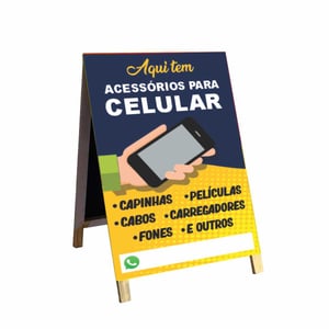 Cavalete acessórios para celular   mod29 Madeira 90x60 Frente e Verso Lona Dupla Face 