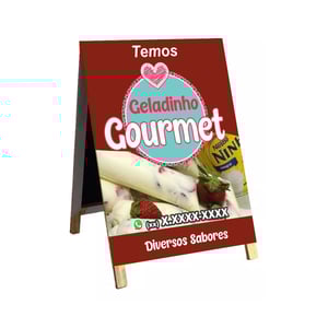 Cavalete geladinho gourmet  mod4 Madeira 90x60 Frente e Verso Lona Dupla Face 