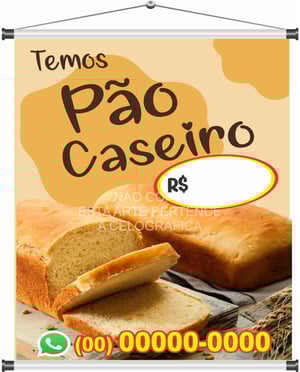 Banner Pão Caseiro mod53 Lona 440gr  4x0 Fosco Cordão e bastão 