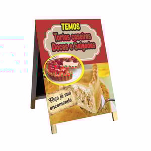Cavalete Tortas (Doces e Salgadas) mod130 Madeira 90x60 Frente e Verso Lona Dupla Face 