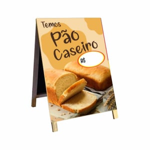 Cavalete Pão Caseiro mod120 Madeira 90x60 Frente e Verso Lona Dupla Face 